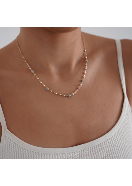 Dorikalı Minimal Firuze Altın Kolye