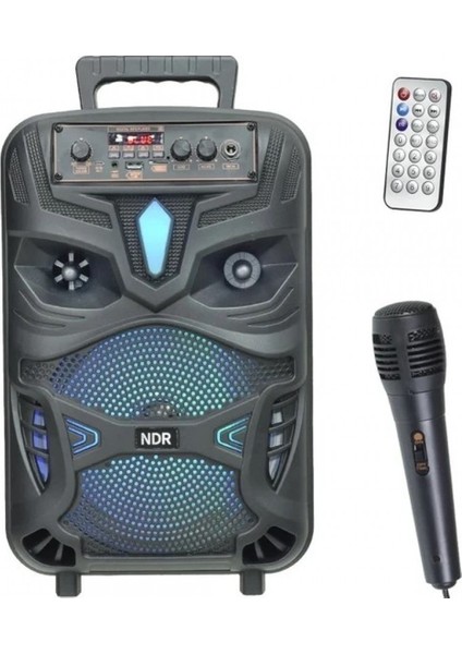 Idragon® NDR-P55 Mikrofonlu Kumandalı LED Işıklı Taşınabilir Bluetooth 8" Inç Hoparlör Usb-Tf Siyah