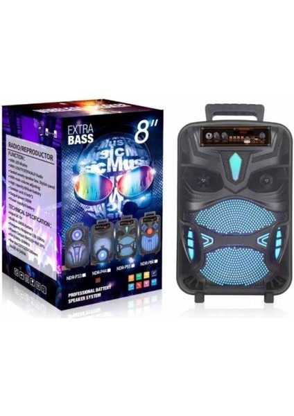 Idragon® NDR-P55 Mikrofonlu Kumandalı LED Işıklı Taşınabilir Bluetooth 8" Inç Hoparlör Usb-Tf Siyah