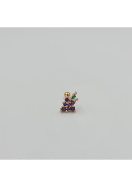 Cerrahi Çelik Rose Mor Taşlı Üzüm Küpe Tragus Helix Kıkırdak Piercing
