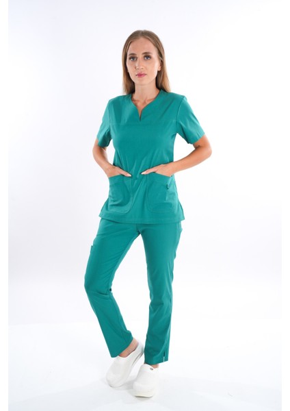 Business Model Soft Likra Ameliyathane Yeşili Doktor Hemşire Hastane Scrubs Üniforma Takımı