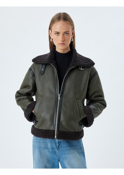 Suni Deri Kısa Oversize Biker Ceket Suni Kürklü Peluş Astarlı Cepli modelleri
