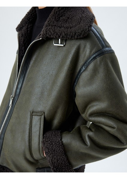 Suni Deri Kısa Oversize Biker Ceket Suni Kürklü Peluş Astarlı Cepli indirimleri