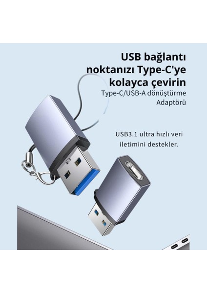 Jazos USB 3.1 To Type-C Otg Dönüştürücü Adaptör, 10 Gbps Veri Aktarım, Mini Type C Çevirici
