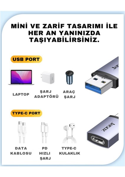 Jazos USB 3.1 To Type-C Otg Dönüştürücü Adaptör, 10 Gbps Veri Aktarım, Mini Type C Çevirici