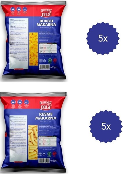 Glutensiz Kesme ve Burgu Makarna 400 gr 10 Adet