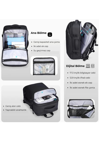 Infinitely Genişletilebilir Çoklu Bölmeli Laptop Giysi Siyah Renk Sırt Çantası G1_MR9993_KR00 L indirimleri