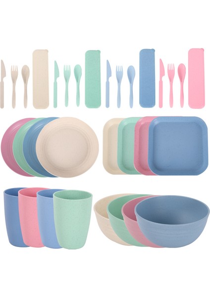 Çatal Bıçak Takımı 32 Parça Tabak Seti, Tabaklar, Bıçaklar, Çatal ve Kaşıklar, Plastik Portatif Çatal Bıçak Takımı Seti (Yurt Dışından)