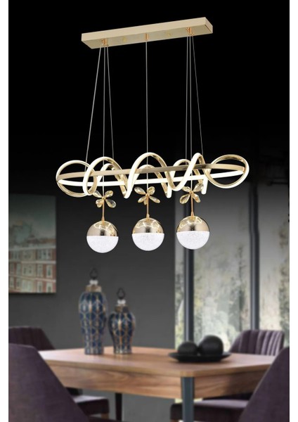 Kuzey Sıralı Gold Kaplamalı 3 Renk Sarkıt LED Avize Modern