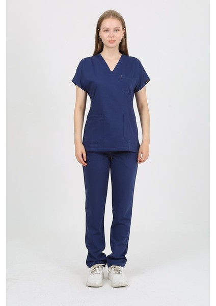 Daisy V Yaka Koyu Indigo Unisex Uniforma (Likralı) M - Takım - Hayır Isim Yazılmasın modelleri