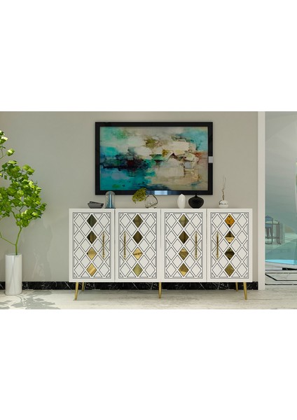 Domect (KB150) Konsol Beyaz-Altın