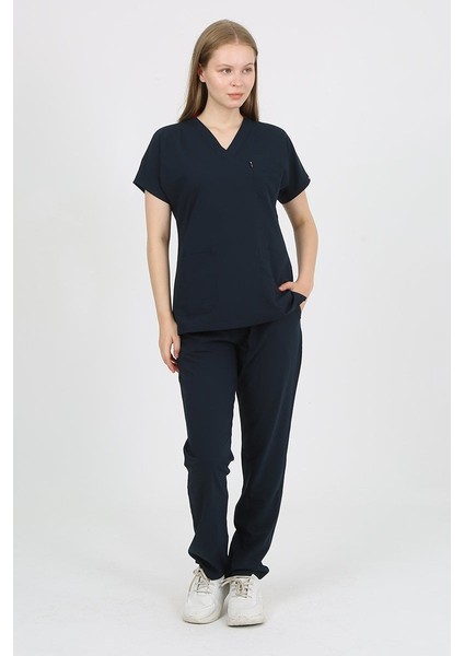 Daisy V Yaka Petrol Unisex Uniforma (Likralı) S - Takım - Hayır Isim Yazılmasın