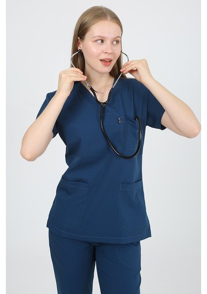 Daisy V Yaka Petrol Mavi Unisex Uniforma (Likralı) M - Takım - Hayır Isim Yazılmasın modelleri