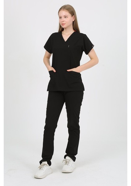 Daisy V Yaka Siyah Unisex Uniforma (Likralı) 2xs - Takım - Hayır İsim Yazılmasın