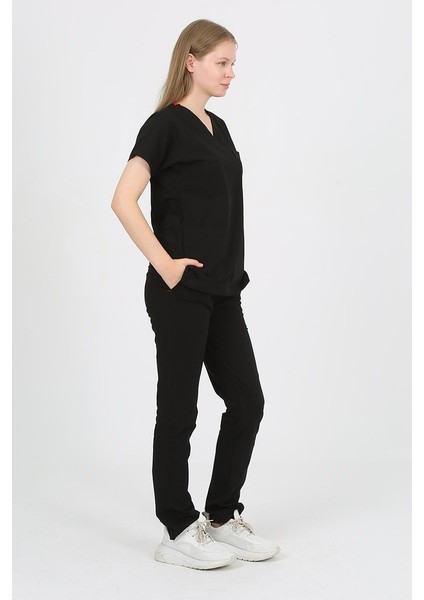 Daisy V Yaka Siyah Unisex Uniforma (Likralı) 2xs - Takım - Hayır İsim Yazılmasın