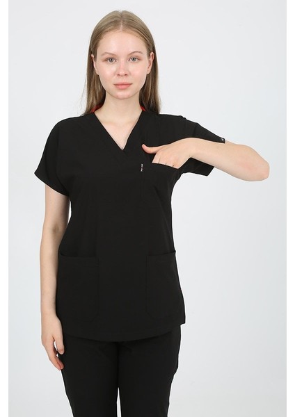 Daisy V Yaka Siyah Unisex Uniforma (Likralı) 2xs - Takım - Hayır İsim Yazılmasın
