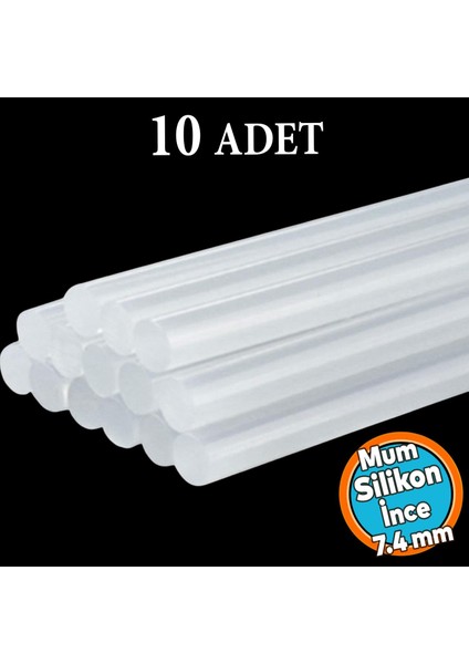 10 Adet İnce Mum Silikon 7.4 mm Çubuk Sıcak Silikon Hobi Süs Hediyelik Eşya Maket Yapıştırma Slikon