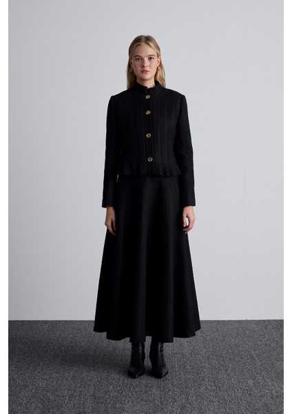 Dokulu Düğmeli Ceket Siyah modelleri