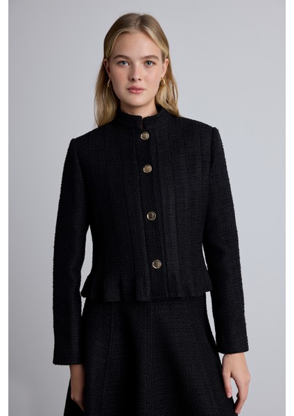 Dokulu Düğmeli Ceket Siyah fırsatları
