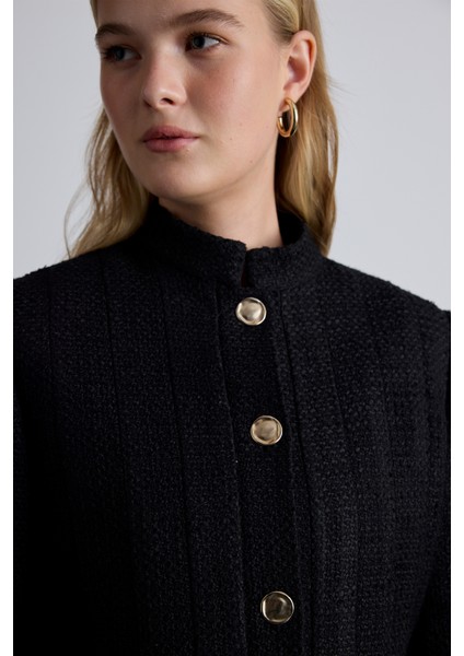 Dokulu Düğmeli Ceket Siyah indirimleri