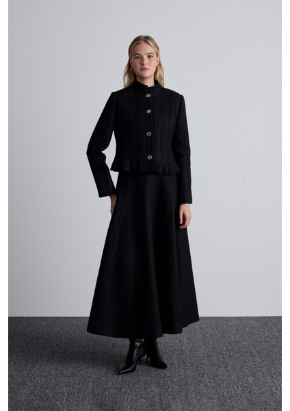 Dokulu Düğmeli Ceket Siyah