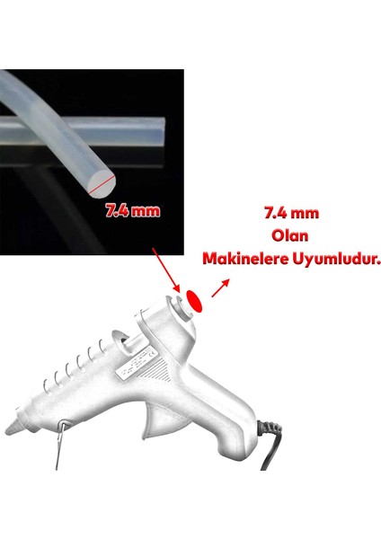5 Adet İnce Mum Silikon 7.4 mm Çubuk Sıcak Silikon Hobi Süs Hediyelik Eşya Maket Yapıştırma Slikon