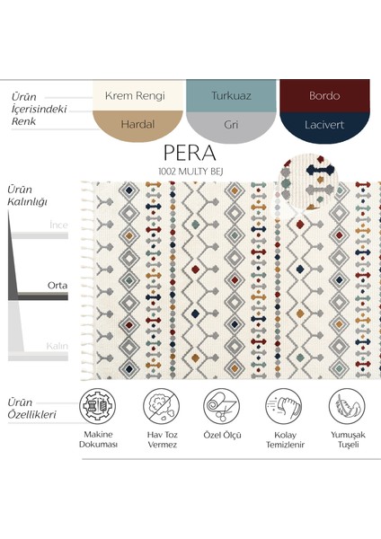 Pera 1002 Multi Bej Hav Toz Vermez Yumuşak Dokulu Mutfak Antre Çocuk Odası Dokuma Makine Halısı