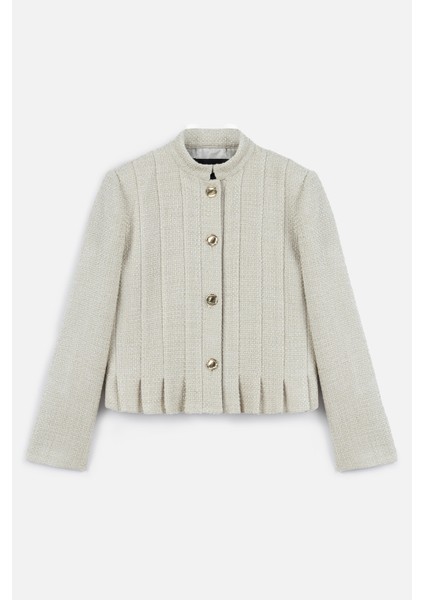 Dokulu Düğmeli Ceket Bej