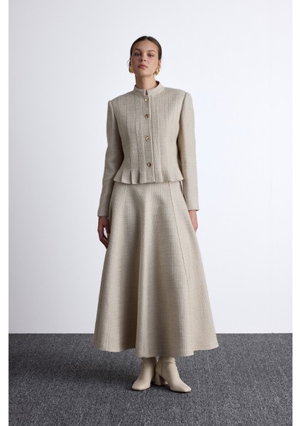 Dokulu Düğmeli Ceket Bej modelleri