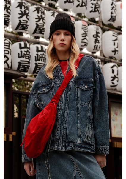 Kimono Tarz Denim Ceket Mavi