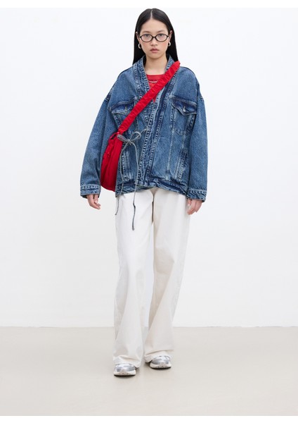Kimono Tarz Denim Ceket Mavi