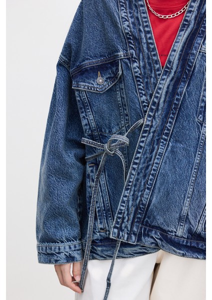 Kimono Tarz Denim Ceket Mavi