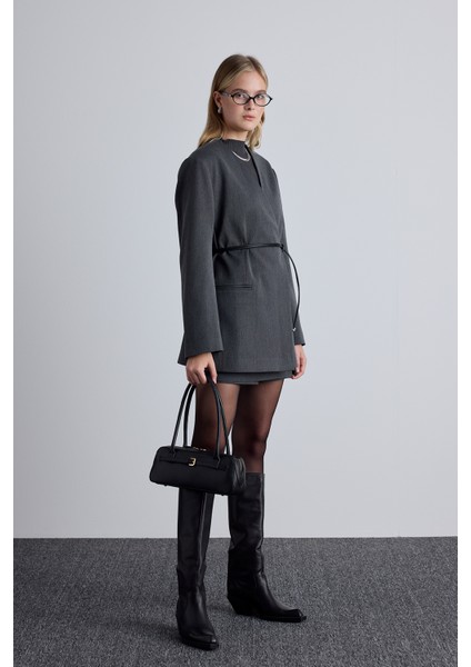 Klasik Görünüm Kemerli Blazer Ceket Antrasit modelleri
