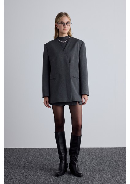 Klasik Görünüm Kemerli Blazer Ceket Antrasit fırsatları