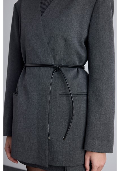 Klasik Görünüm Kemerli Blazer Ceket Antrasit indirimleri