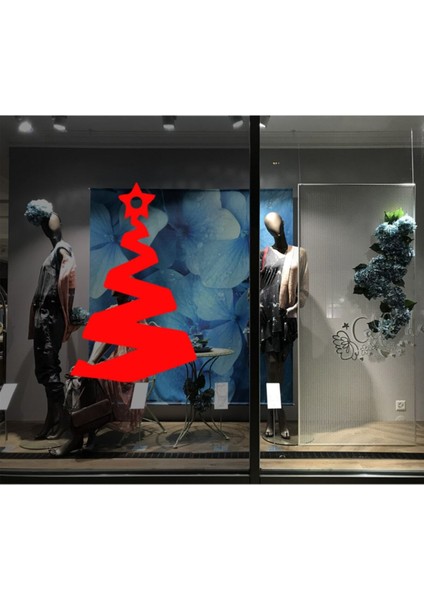 Tekno Trust Tepesinde Yıldız Olan Yılbaşı Ağacı Sticker Çıkartma 63X100CM - Kırmızı
