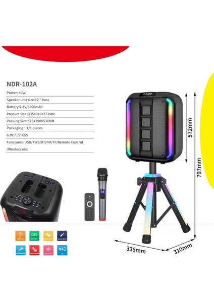 Idragon® NDR-102B Siyah Rgb Ledli Dahili Mikrofon&kumanda Bluetooth Hoparlör Siyah modelleri