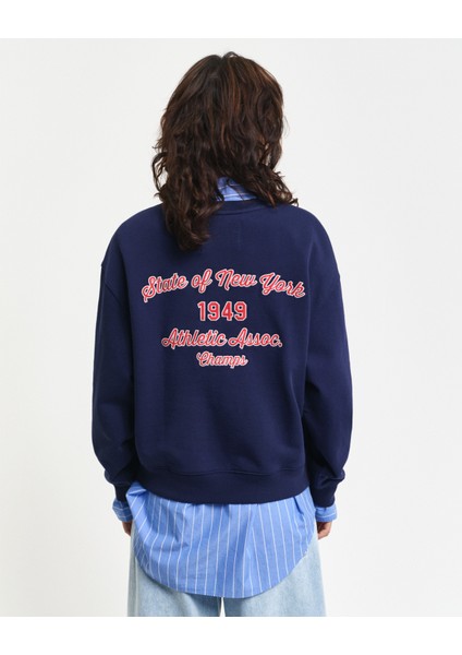 Kadın Lacivert Loose Fit Bisiklet Yaka Logolu Sweatshirt 4201239.409