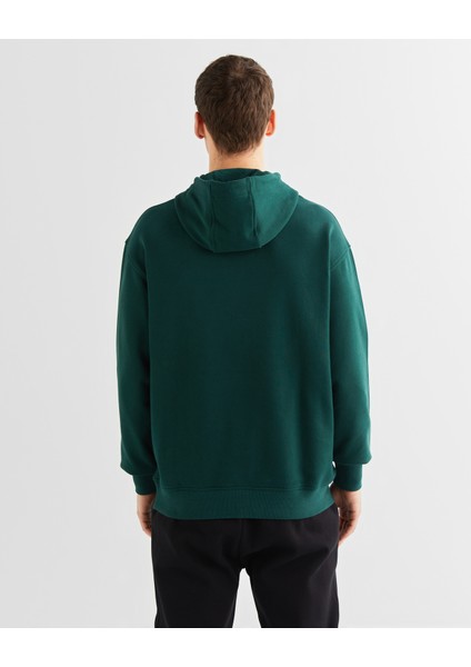 Erkek Yeşil Relaxed Fit Kapüşonlu Logolu Sweatshirt 2524338T.374