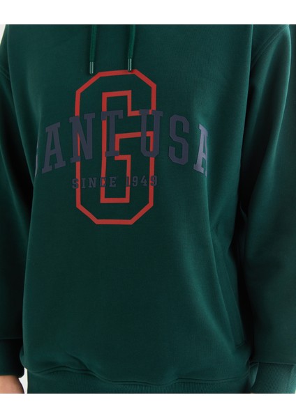 Erkek Yeşil Relaxed Fit Kapüşonlu Logolu Sweatshirt 2524338T.374