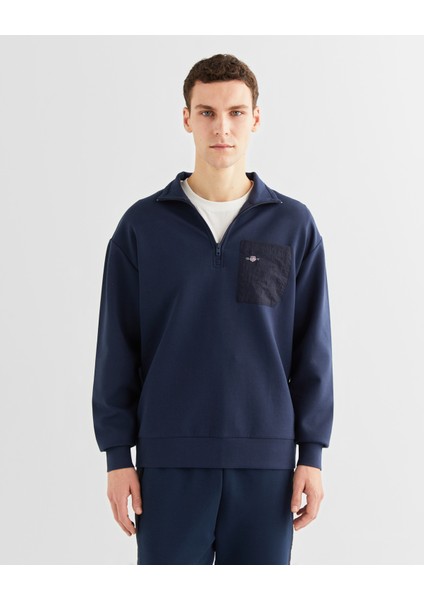 Erkek Lacivert Relaxed Fit Yarım Fermuarlı Sweatshirt 2524340T.410