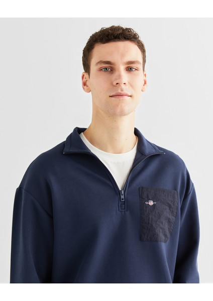 Erkek Lacivert Relaxed Fit Yarım Fermuarlı Sweatshirt 2524340T.410