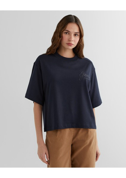 Kadın Lacivert Relaxed Fit Bisiklet Yaka Logolu T-Shirt 42324322T.433