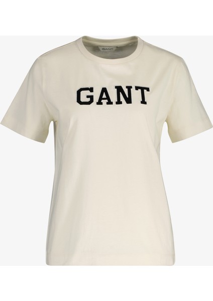 Kadın Krem Regular Fit Bisiklet Yaka Logolu T-Shirt 4201256.130