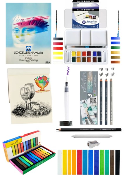 Schoellershammer 25X35 Cretacolor 3'lü Daler Rowney Aquafine 12'li Fanart Toz Pastel Seti 12'li Set