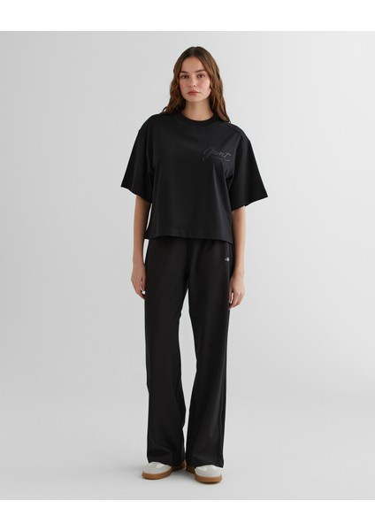 Kadın Siyah Relaxed Fit Bisiklet Yaka Logolu T-Shirt 42324322T.5 modelleri