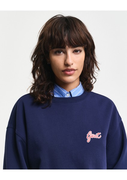 Kadın Lacivert Loose Fit Bisiklet Yaka Logolu Sweatshirt 4201239.409 modelleri