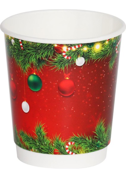 Double Wall Karton Bardak (Yılbaşı Temalı) 8 Oz - 30 Adet