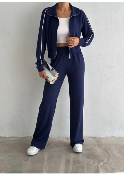 Modal Kumaş Çift Fermuarlı ve Biyeli Eşofman Takımı