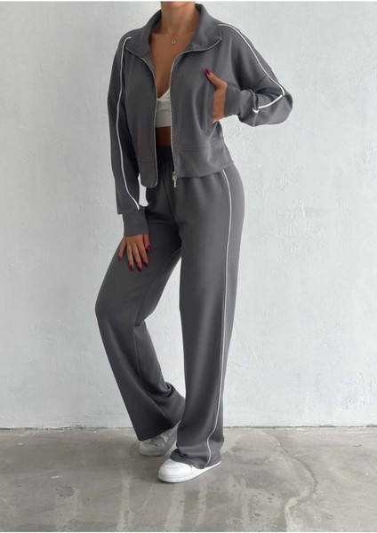 Modal Kumaş Çift Fermuarlı ve Biyeli Eşofman Takımı